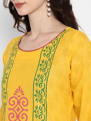 Yellow printed cotton cotton-kurtis 5