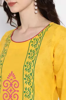 Yellow printed cotton cotton-kurtis