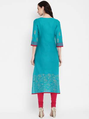 Turquoise printed cotton cotton-kurtis 2