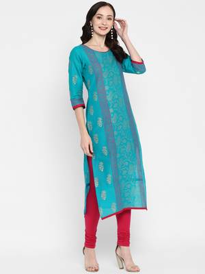 Turquoise printed cotton cotton-kurtis 4