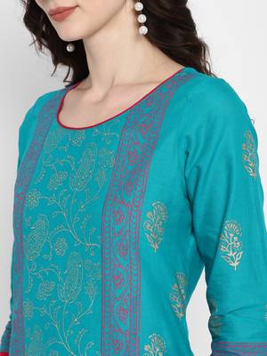 Turquoise printed cotton cotton-kurtis 5