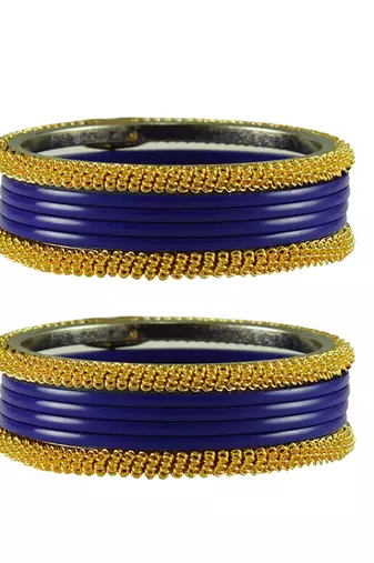 Blue Color Acrylic And Brass Bangle