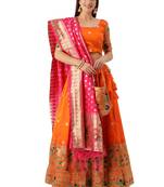 Orange Jacquard Zari Work Lehenga