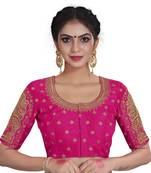 Pink  Color Embroidered Work Silk Wedding Wear Readymade Saree Blouse With Cutwork  Sleeve 