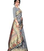 Grey woven baluchari saree with blouse