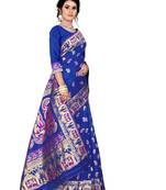 Blue woven baluchari saree with blouse