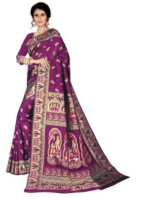 Purple woven baluchari saree with blouse 1