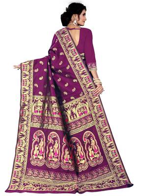 Purple woven baluchari saree with blouse 2