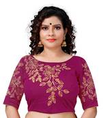 Purple Color Embroidered Work Silk  Designer Readymade Saree Blouse 