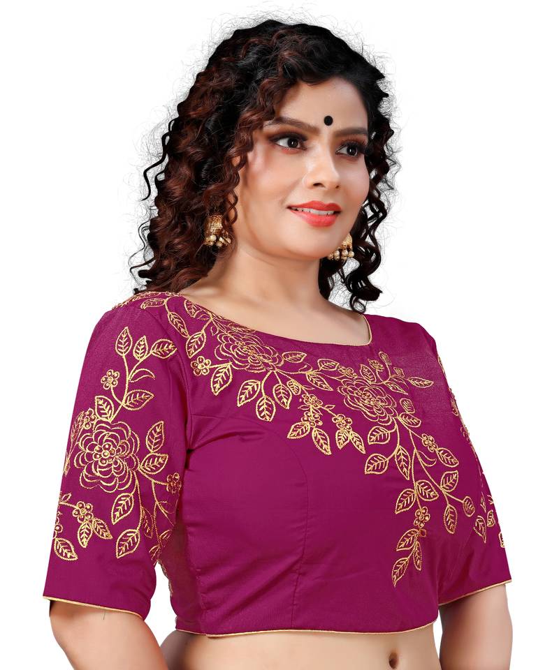 Purple Color Embroidered Work Silk  Designer Readymade Saree Blouse 