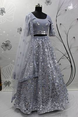 Enchanting Sky blue Gota Patti embroidered georgette Semi Stitched wedding Lehenga 5