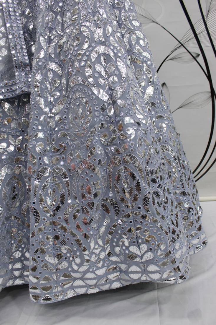 Sky blue Gota Patti embroidered georgette semi stitched lehenga