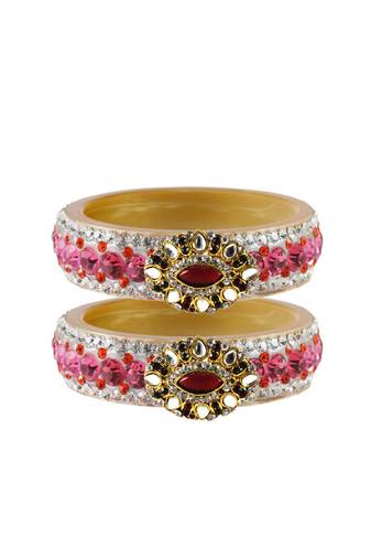 Pink Color Acrylic And Brass Bangle