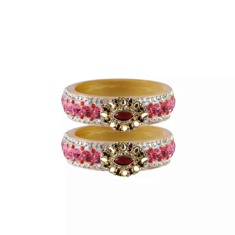 Pink Color Acrylic And Brass Bangle