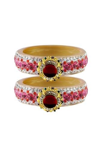 Pink Color Acrylic And Brass Bangle