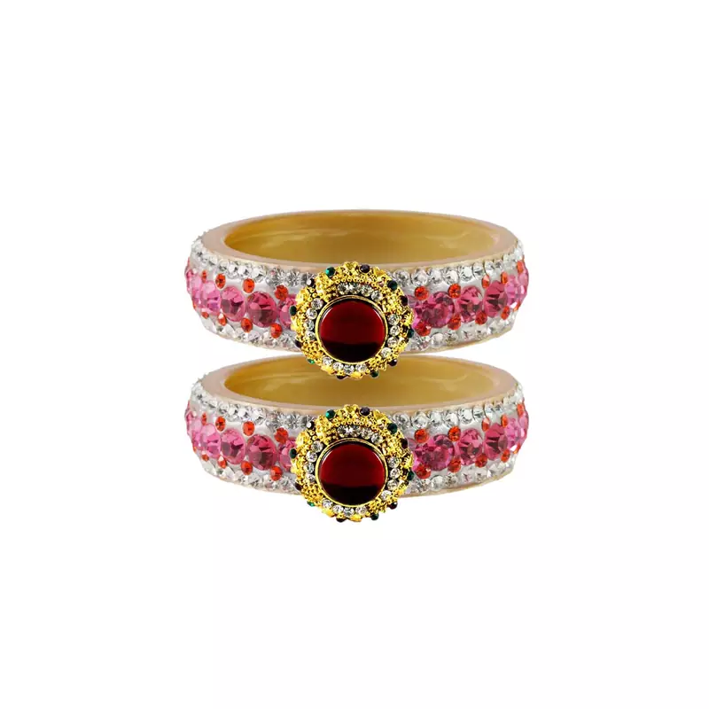 Pink Color Acrylic And Brass Bangle