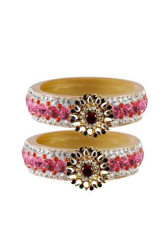 Pink Color Acrylic And Brass Bangle