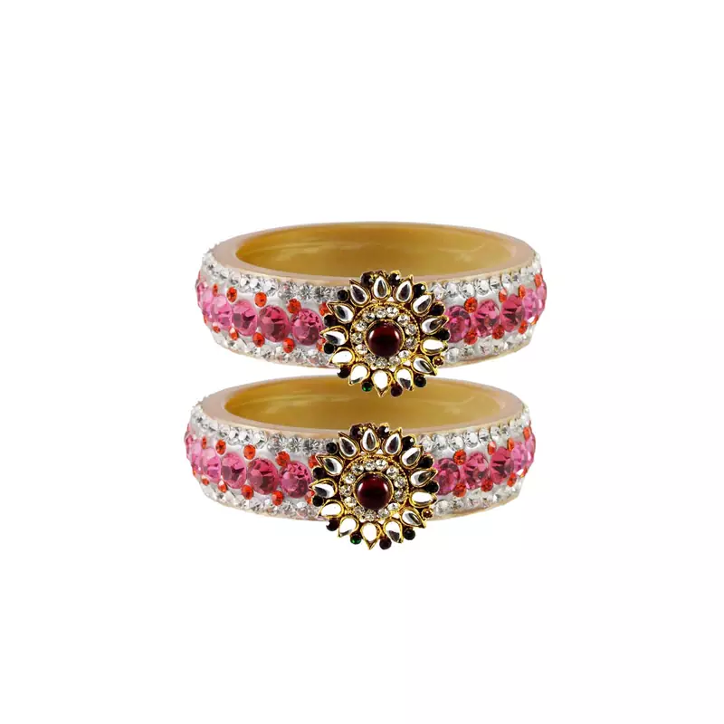 Pink Color Acrylic And Brass Bangle