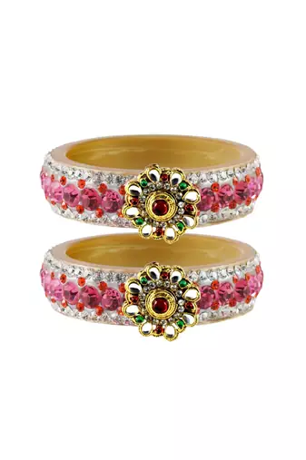 Pink Color Acrylic And Brass Bangle