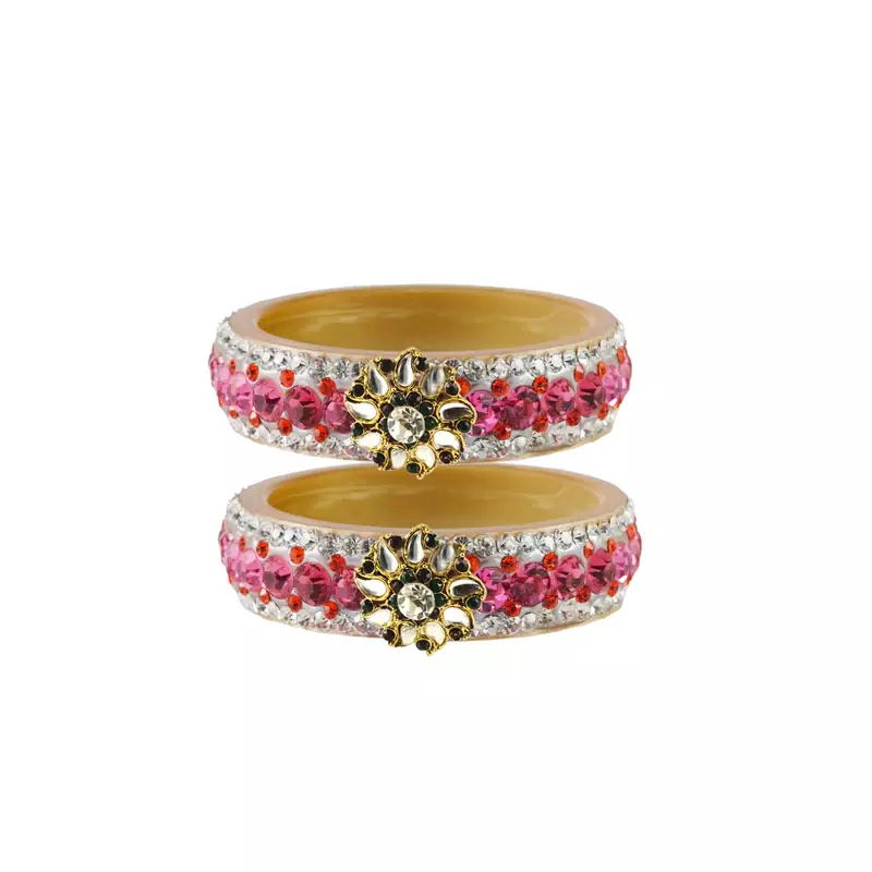 Pink Color Acrylic And Brass Bangle