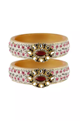 Pink Color Acrylic And Brass Bangle