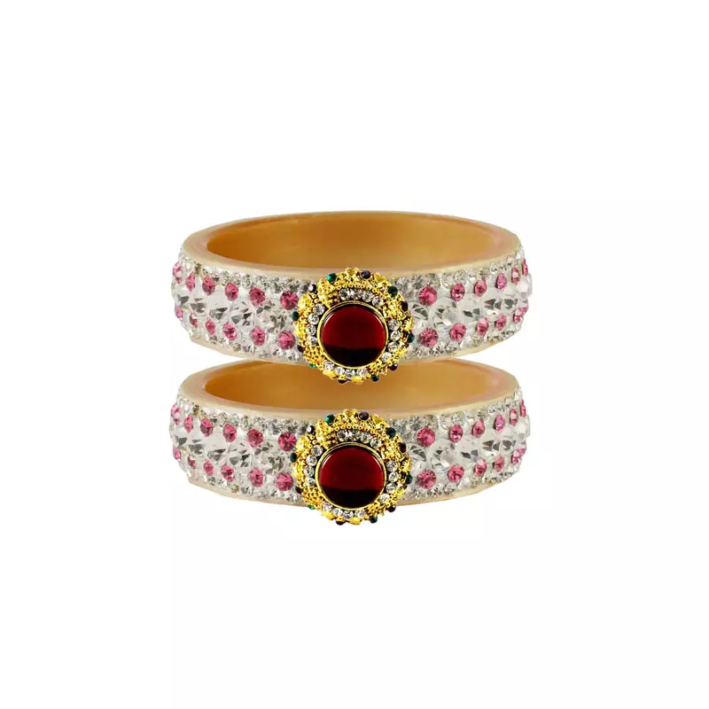 Pink Color Acrylic And Brass Bangle