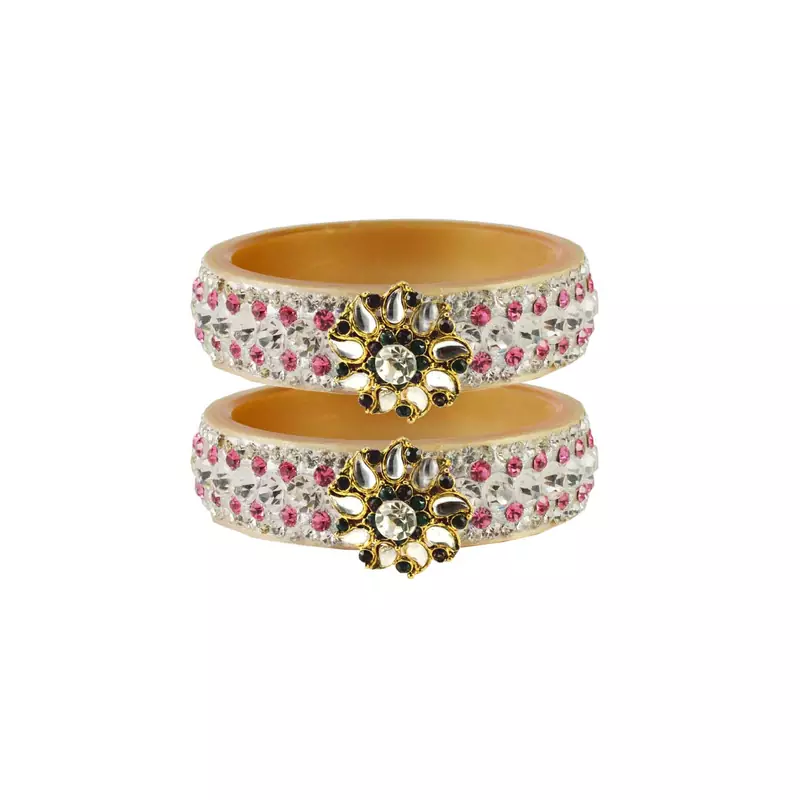Pink Color Acrylic And Brass Bangle