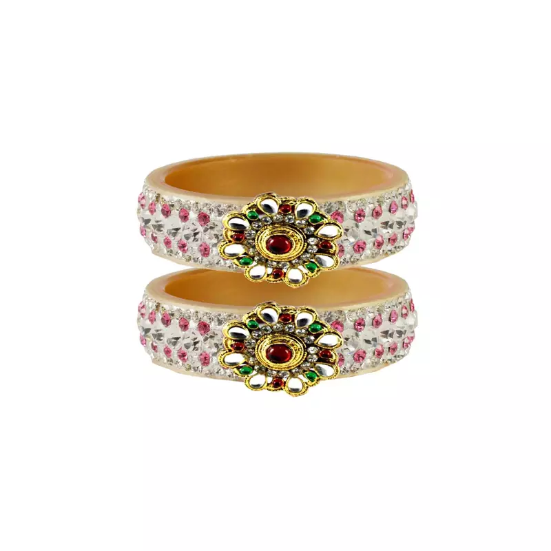 Pink Color Acrylic And Brass Bangle
