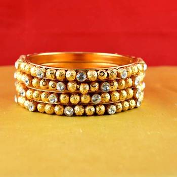 gold moti stone czpolki kundun meenakari pearl bangle kara size-2.4,2.6,2.8 2