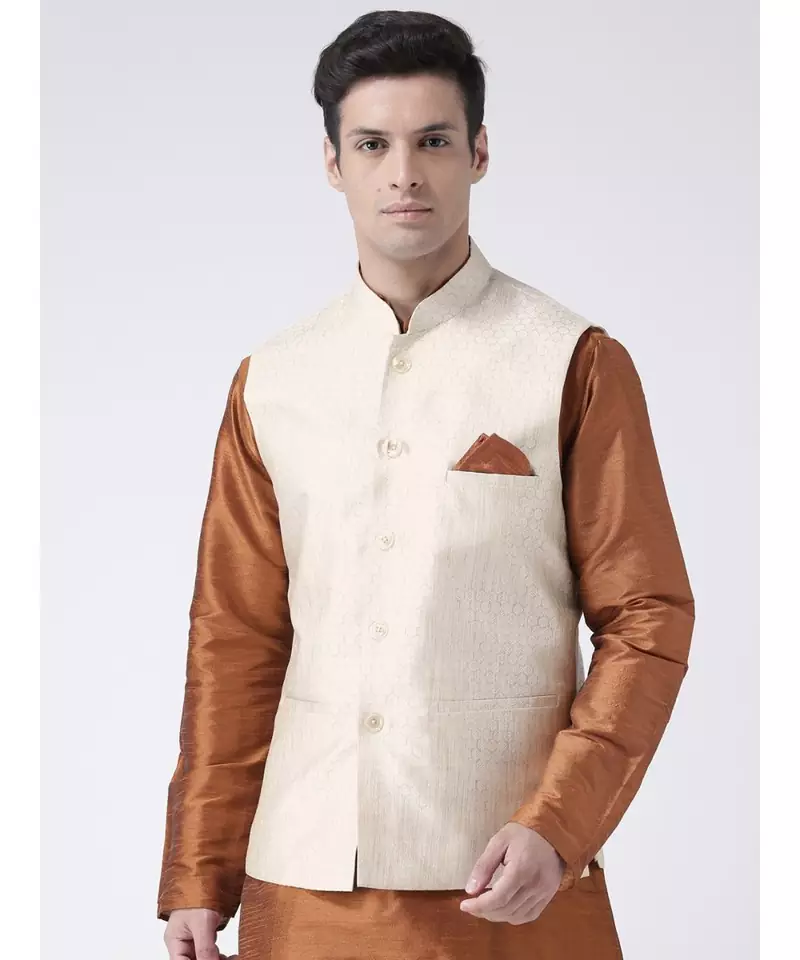 DEYANN Cream Color Ethnic Nehru Jacket