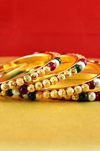 Gold Moti Stone Cz Polki Kundun Meenakari Pearl Bangle Kara