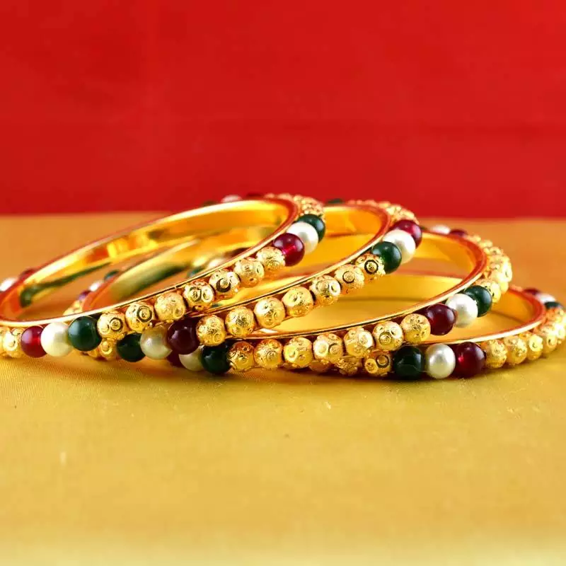 Gold Moti Stone Cz Polki Kundun Meenakari Pearl Bangle Kara