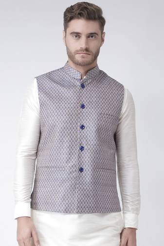 DEYANN Navy Blue Color Ethnic Nehru Jacket