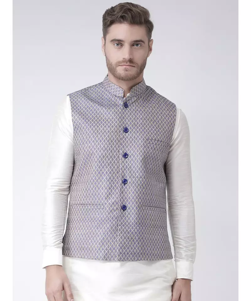 DEYANN Navy Blue Color Ethnic Nehru Jacket