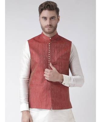 DEYANN Red Color Ethnic Nehru Jacket 1