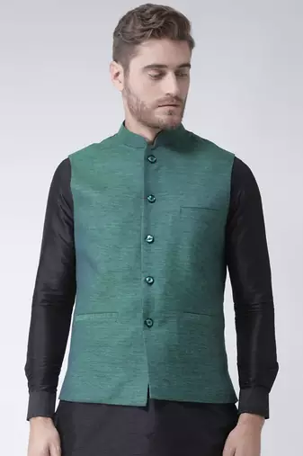 DEYANN Deep Green Color Ethnic Nehru Jacket