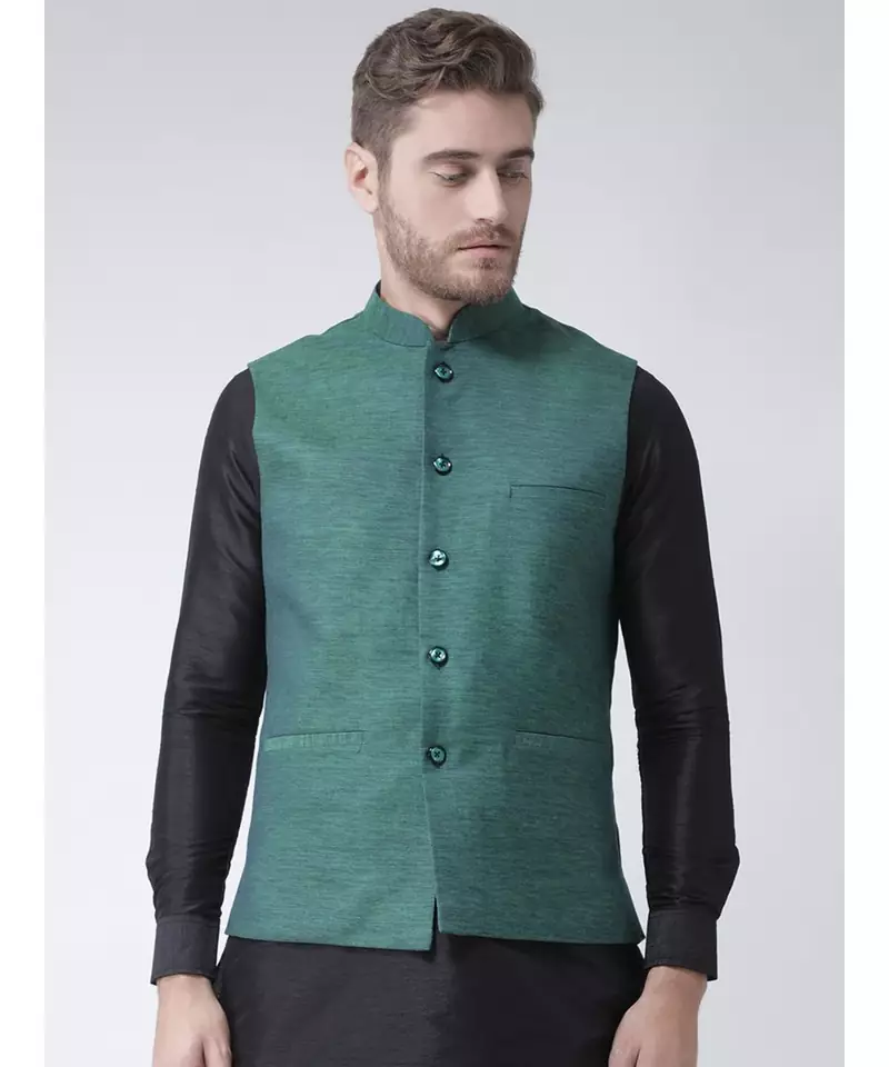 DEYANN Deep Green Color Ethnic Nehru Jacket