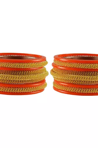 Orange Color Acrylic And Brass Bangle