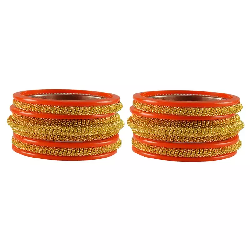 Orange Color Acrylic And Brass Bangle