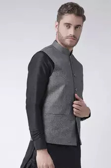 DEYANN Silver Color Ethnic Nehru Jacket