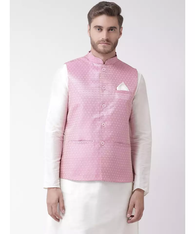 DEYANN Coral Pink Color Ethnic Nehru Jacket