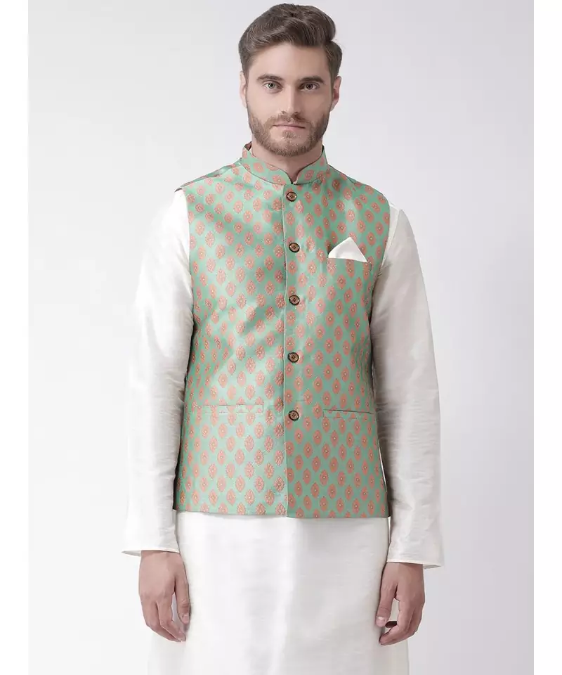 DEYANN Light Green Color Ethnic Nehru Jacket