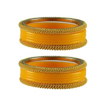 Yellow Color Acrylic And Brass Bangle 1