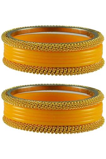 Yellow Color Acrylic And Brass Bangle