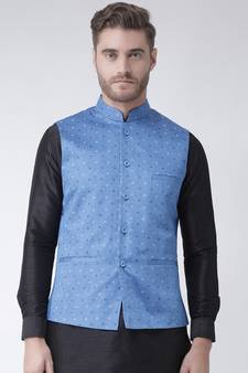DEYANN Ethanic Printed Royal Blue Color Nehru Jacket
