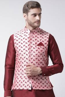 DEYANN Ethanic Printed Peach Color Nehru Jacket