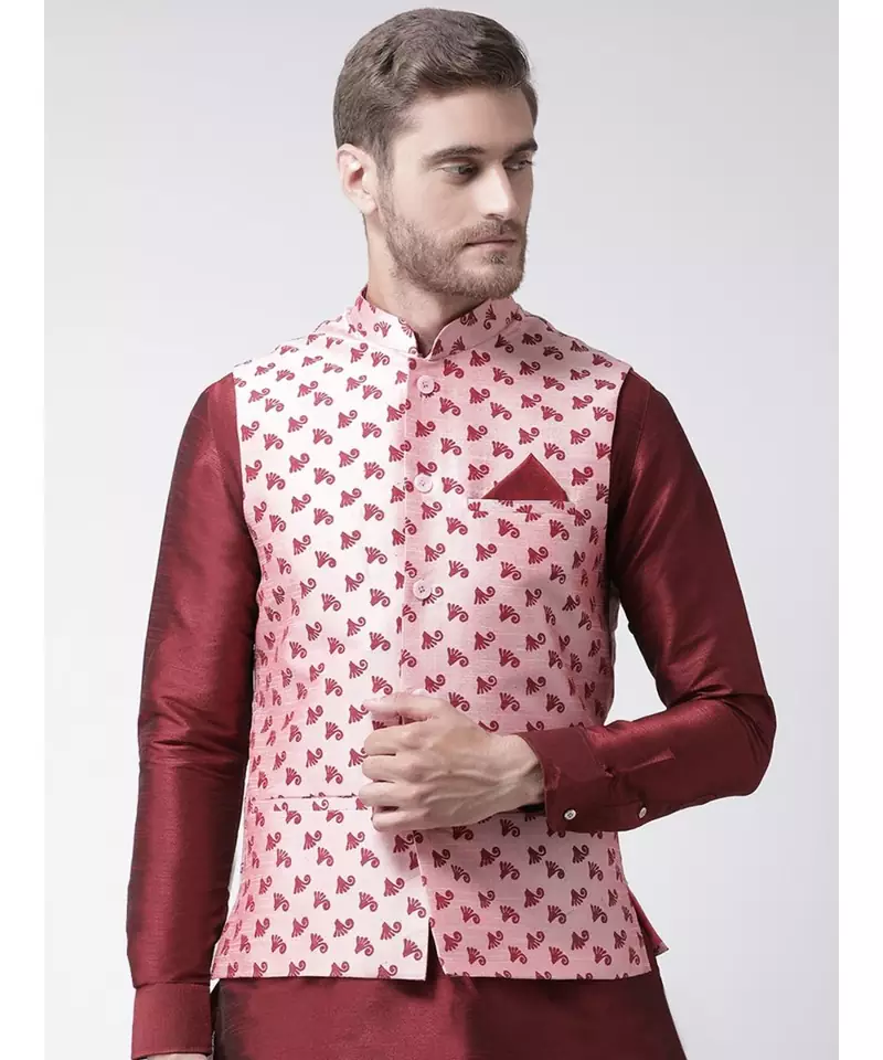 DEYANN Ethanic Printed Peach Color Nehru Jacket