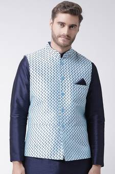 DEYANN Ethanic Printed Sky Blue Color Nehru Jacket