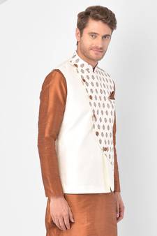 DEYANN Ethanic Printed Off White Color Nehru Jacket