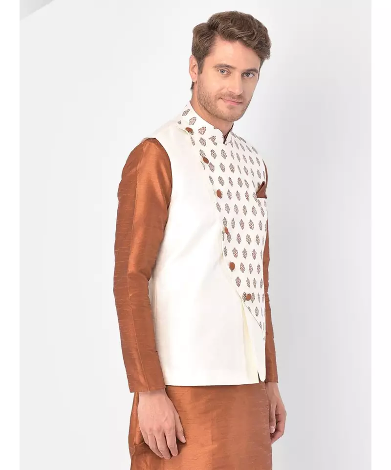 DEYANN Ethanic Printed Off White Color Nehru Jacket